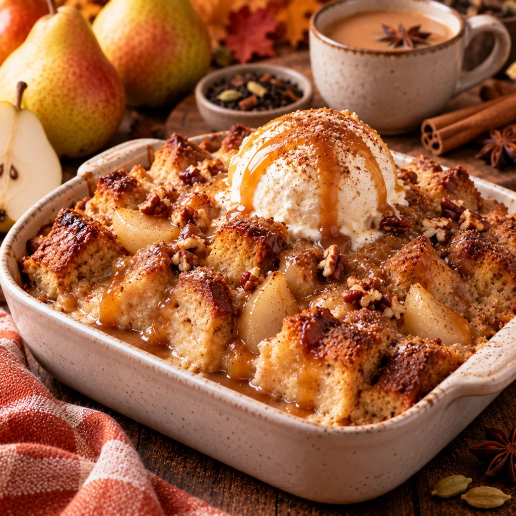 Chai-Spiced Pear Bread Pudding