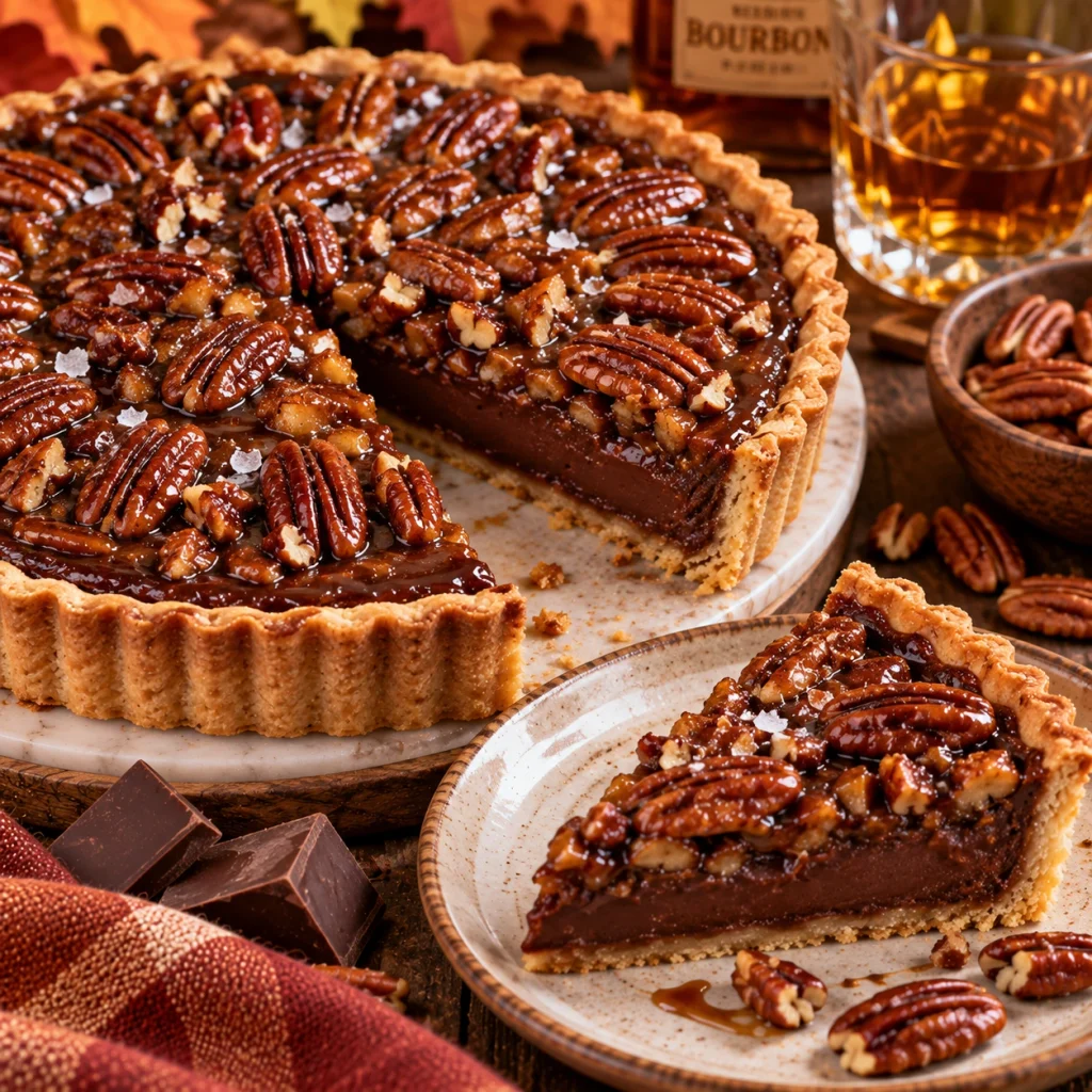 Chocolate Bourbon Pecan Tart