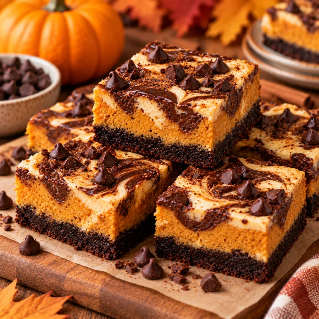 Pumpkin Chocolate Cheesecake Bars