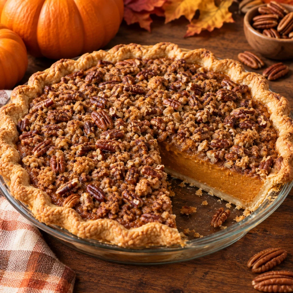 Pumpkin Pie with a Pecan Streusel Topping
