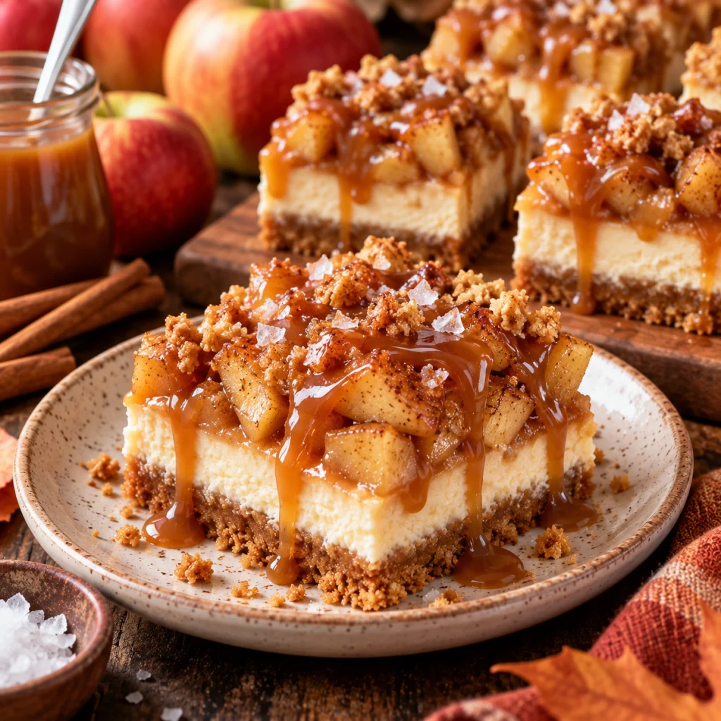 Salted Caramel Apple Cheesecake Bars