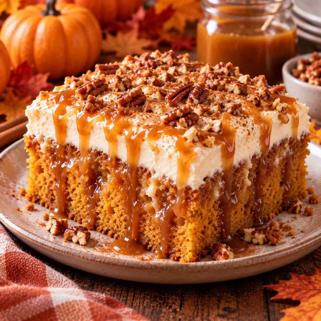 Salted Caramel Pumpkin Poke Cake
