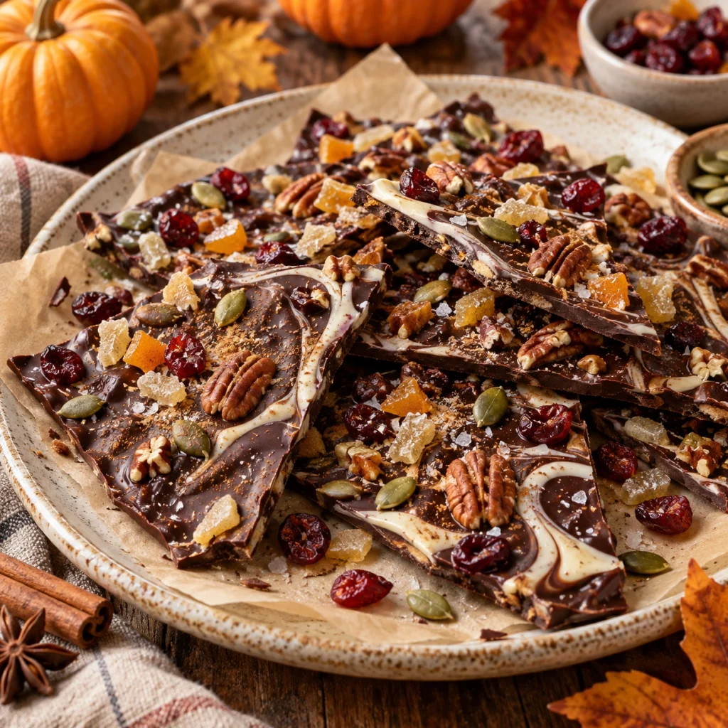 Spiced Chocolate Bark with Fall Toppings