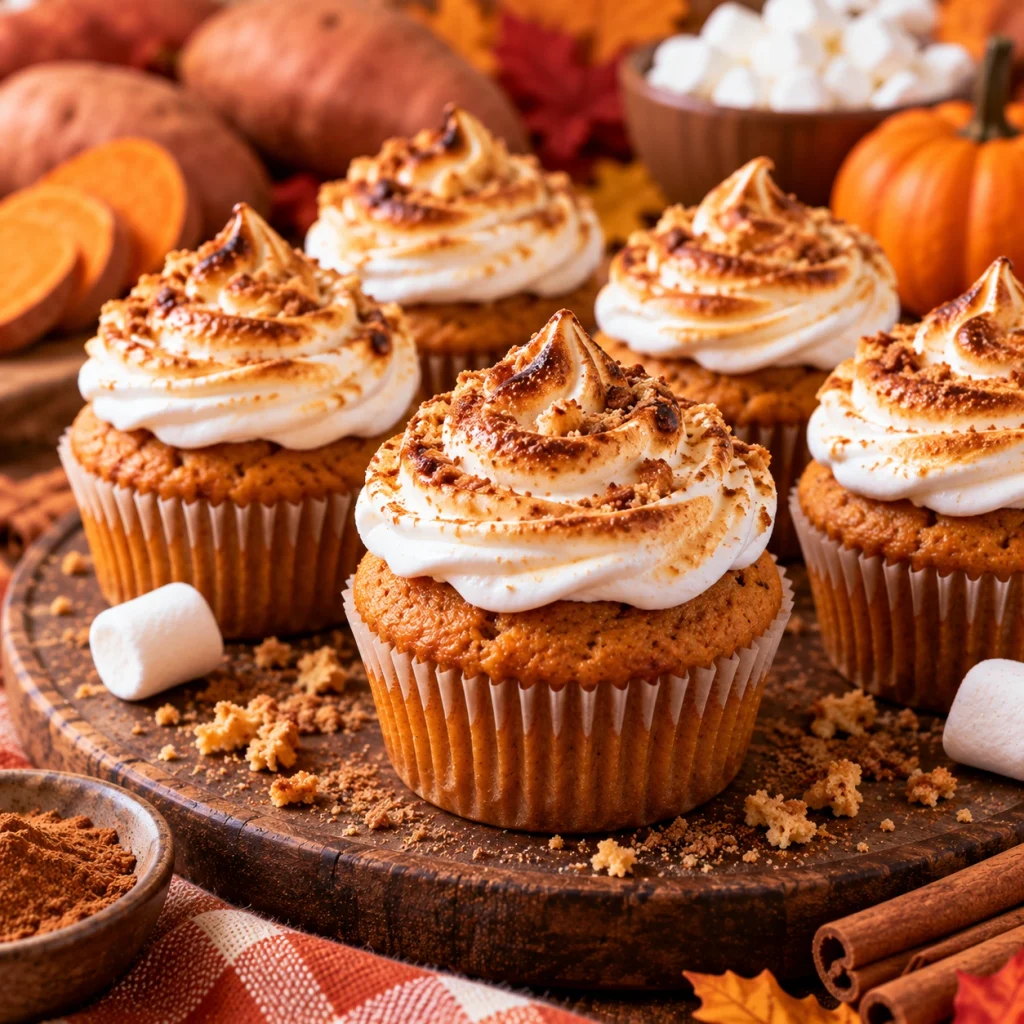 Sweet Potato Cupcakes with Toasted Marshmallow Frosting