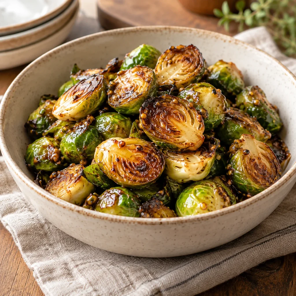 Maple Dijon Roasted Brussels Sprouts