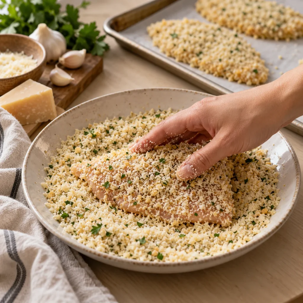 Step-by-Step Instructions For Garlic Parmesan Crusted Chicken