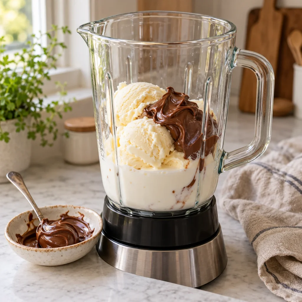 Step-by-Step Instructions For Nutella Milkshake With Vanilla Ice Cream