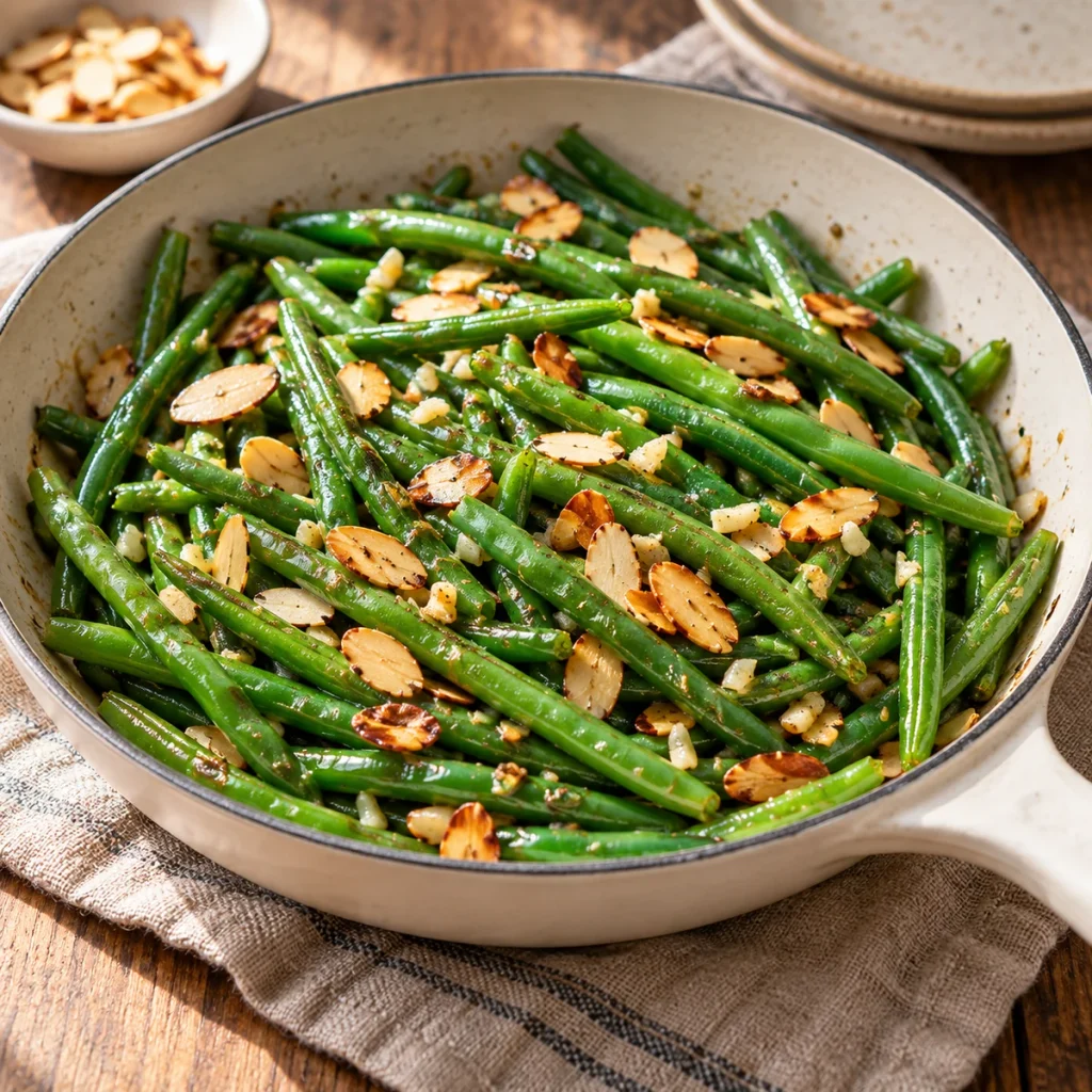 Skillet Garlic Green Beans with Almonds