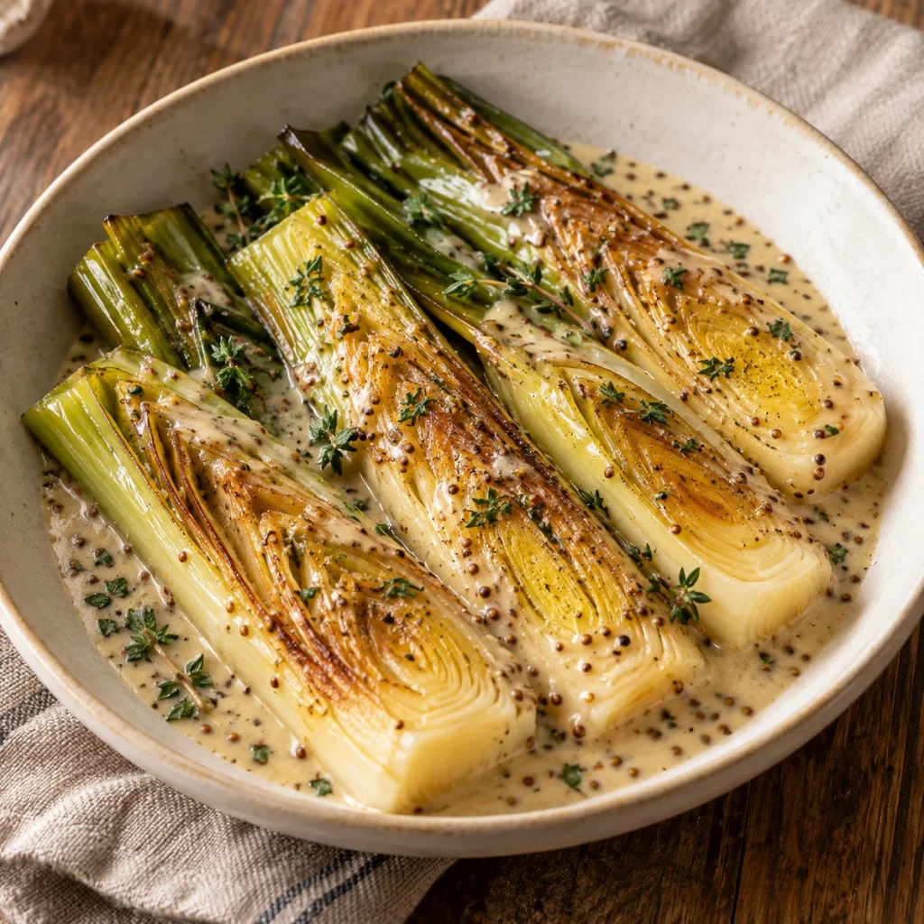 Creamy Dijon Braised Leeks