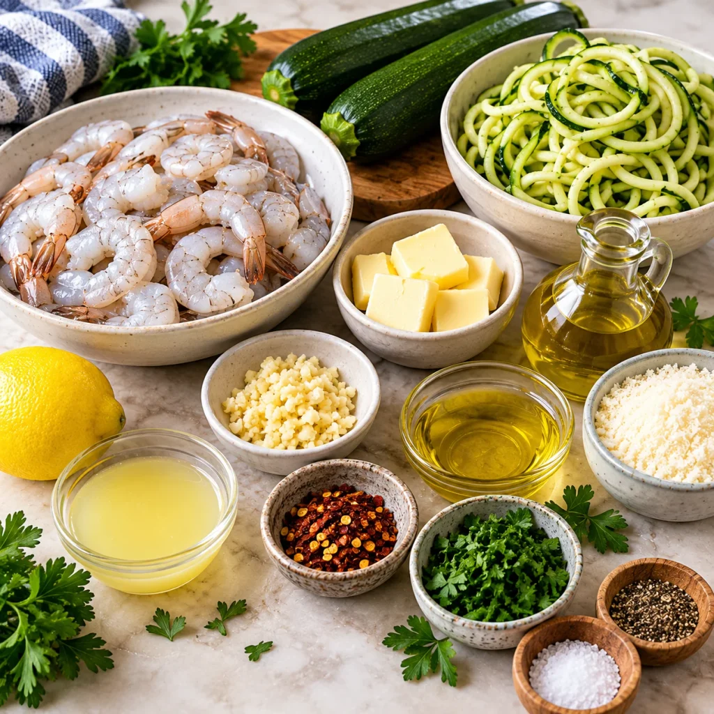 Ingredients You'll Need For Keto Garlic Butter Shrimp With Zoodles