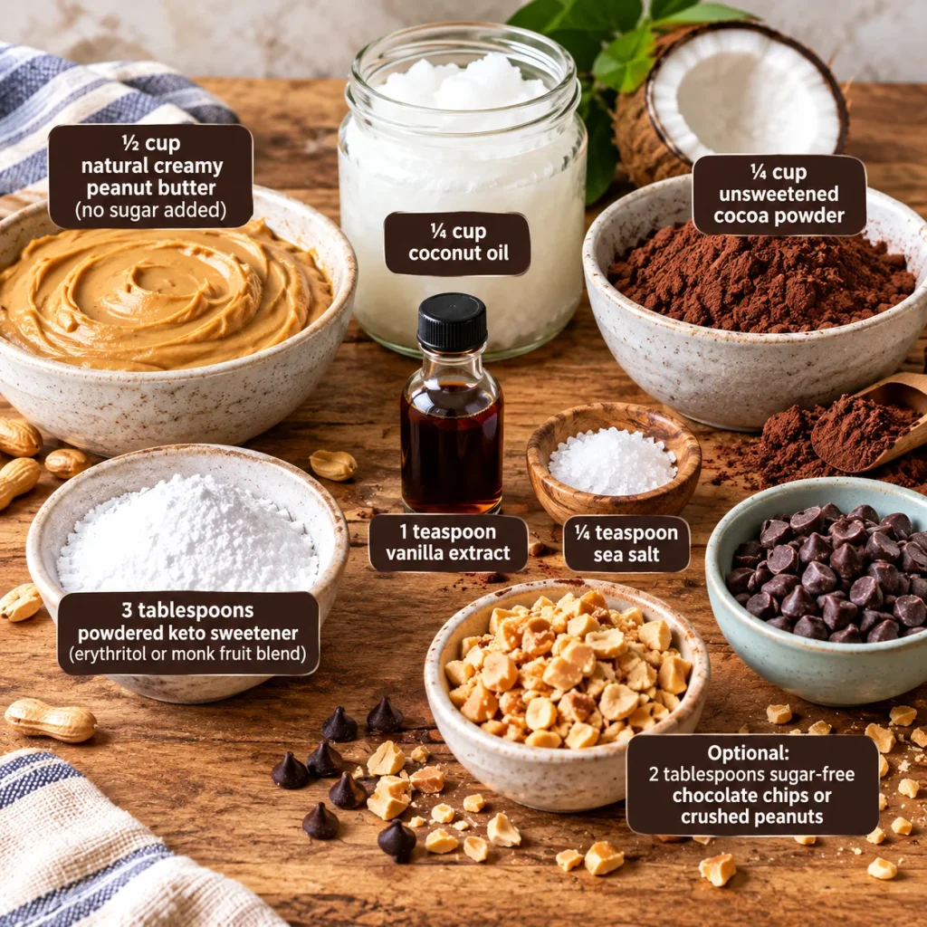 Ingredients You'll Need For Keto Chocolate Peanut Butter Fat Bombs