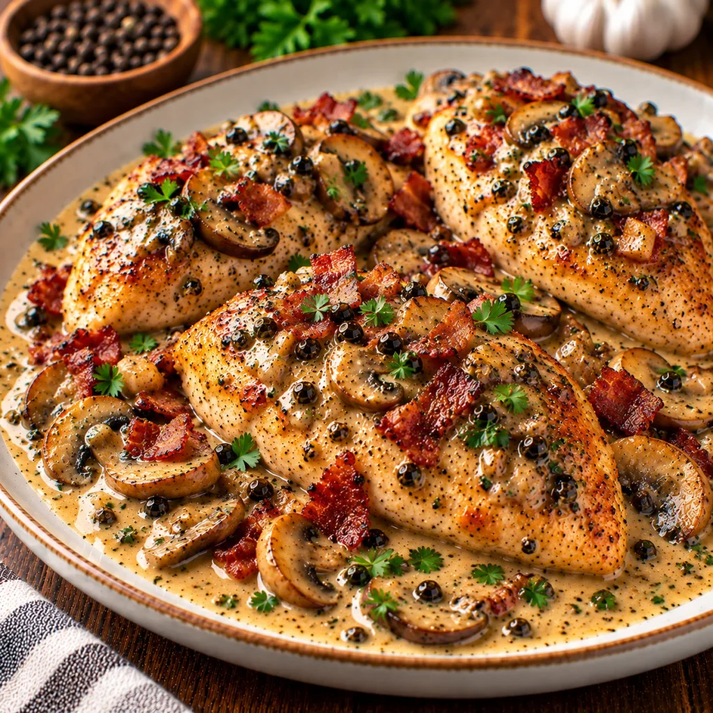 Bacon Mushroom Chicken Au Poivre
