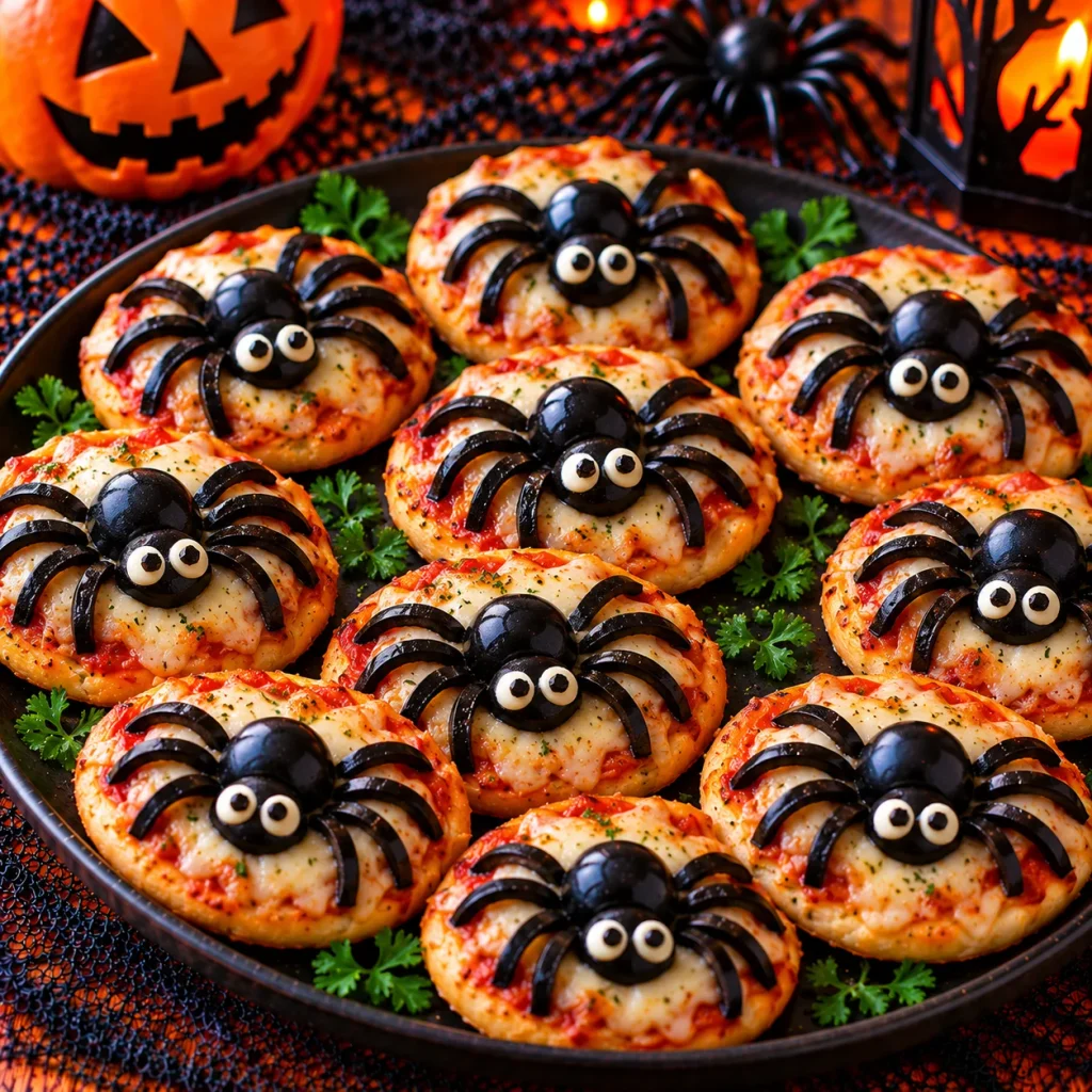 Black Olive Spider Pizza Bites