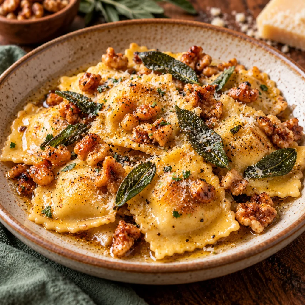 Brown Butter Sage Ravioli with Crispy Walnuts