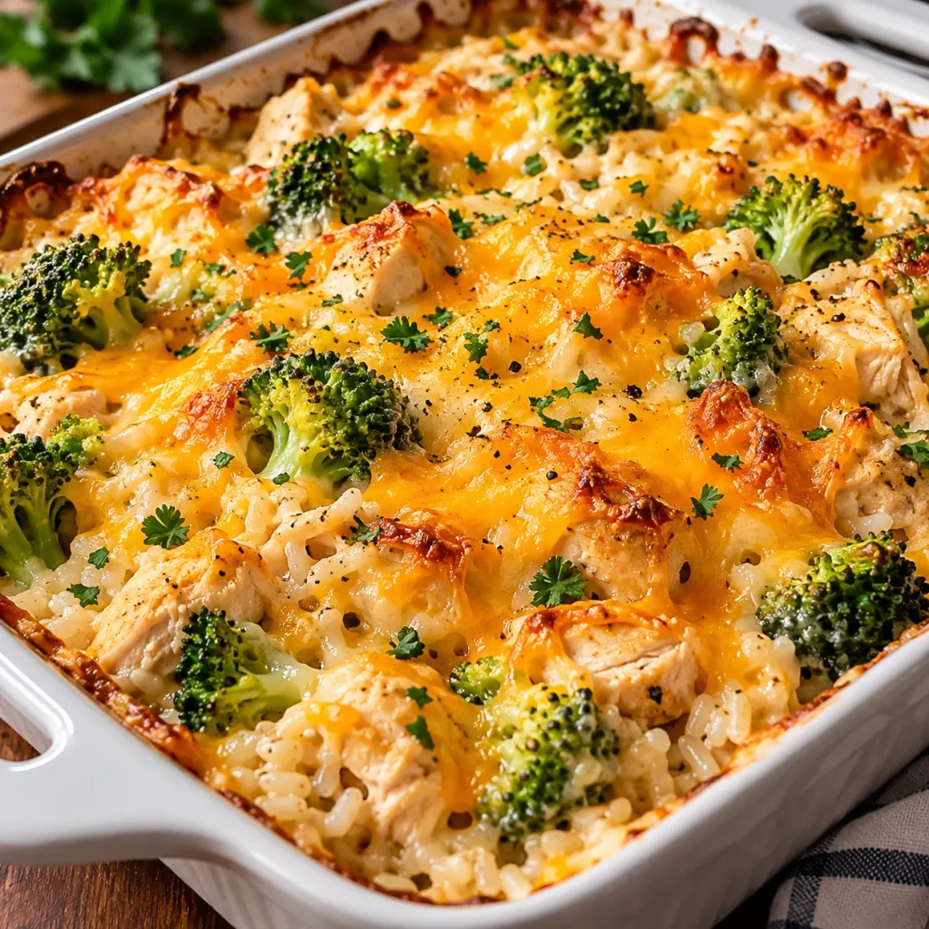 Cheesy Broccoli Chicken and Rice Casserole