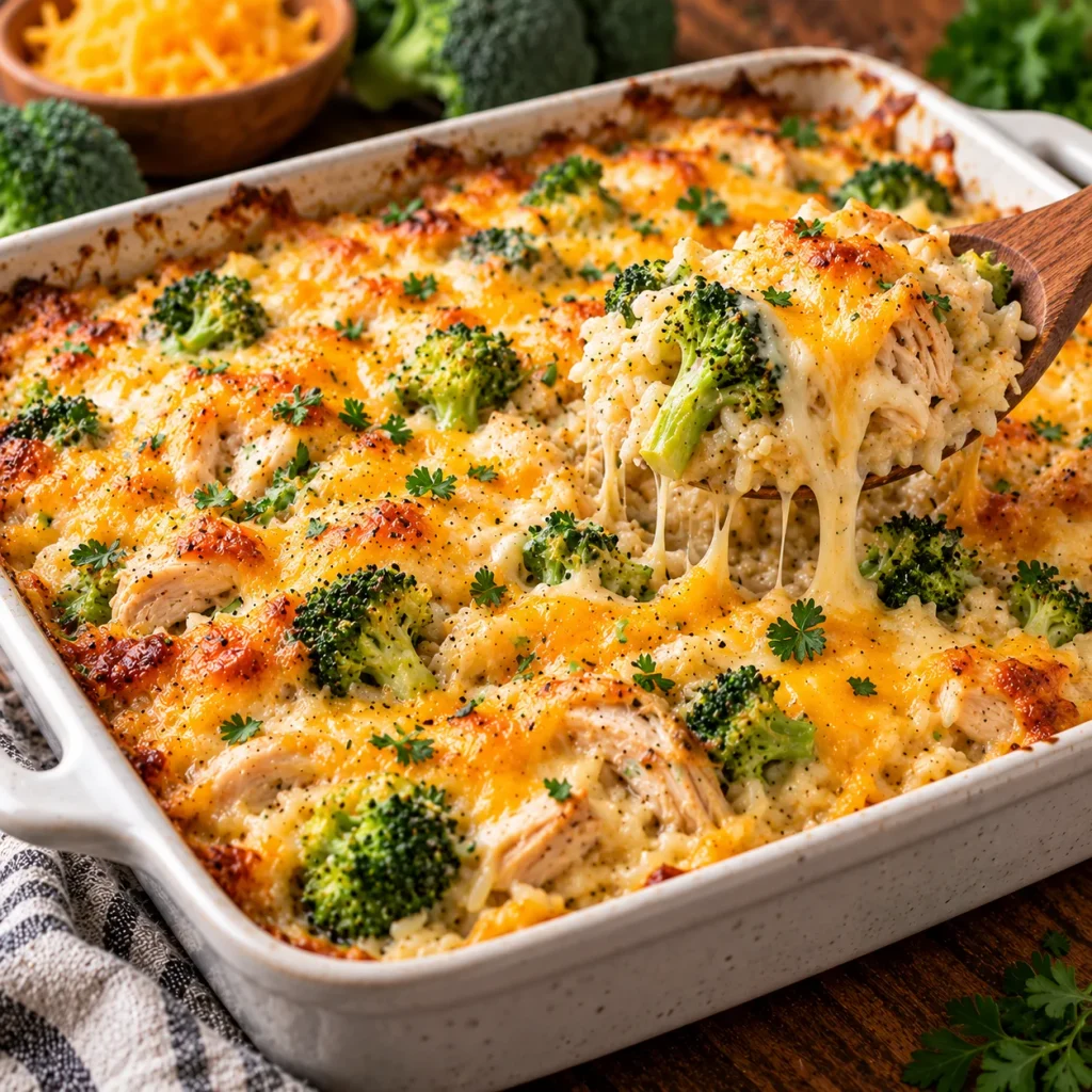 Cheesy Broccoli and Chicken Rice Casserole