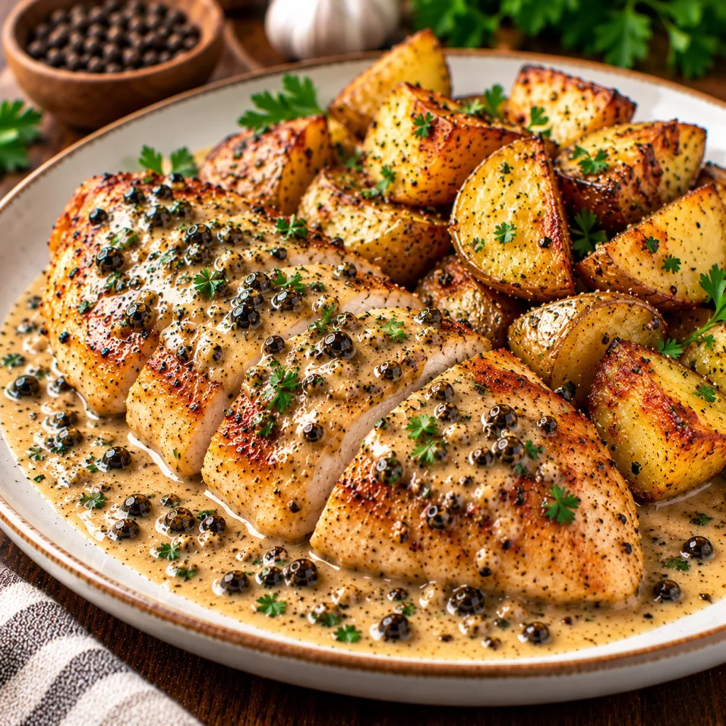 Chicken Au Poivre with Roasted Potatoes