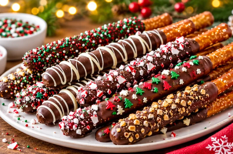 Chocolate-Dipped Pretzel Rods for Holiday Parties