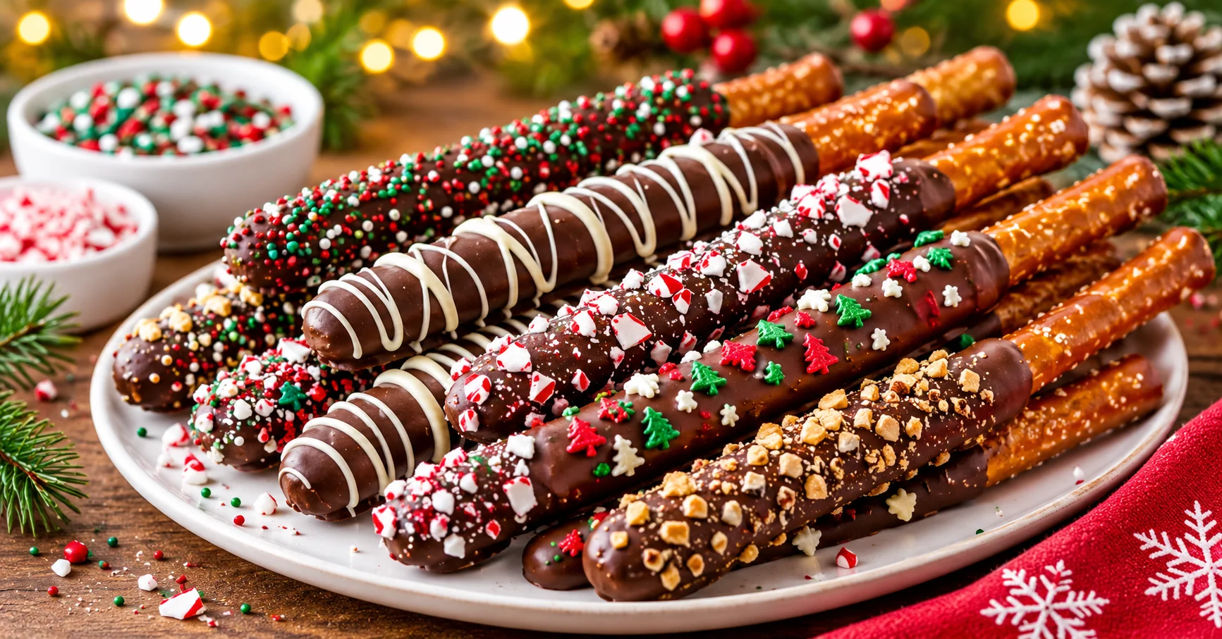 Chocolate-Dipped Pretzel Rods for Holiday Parties