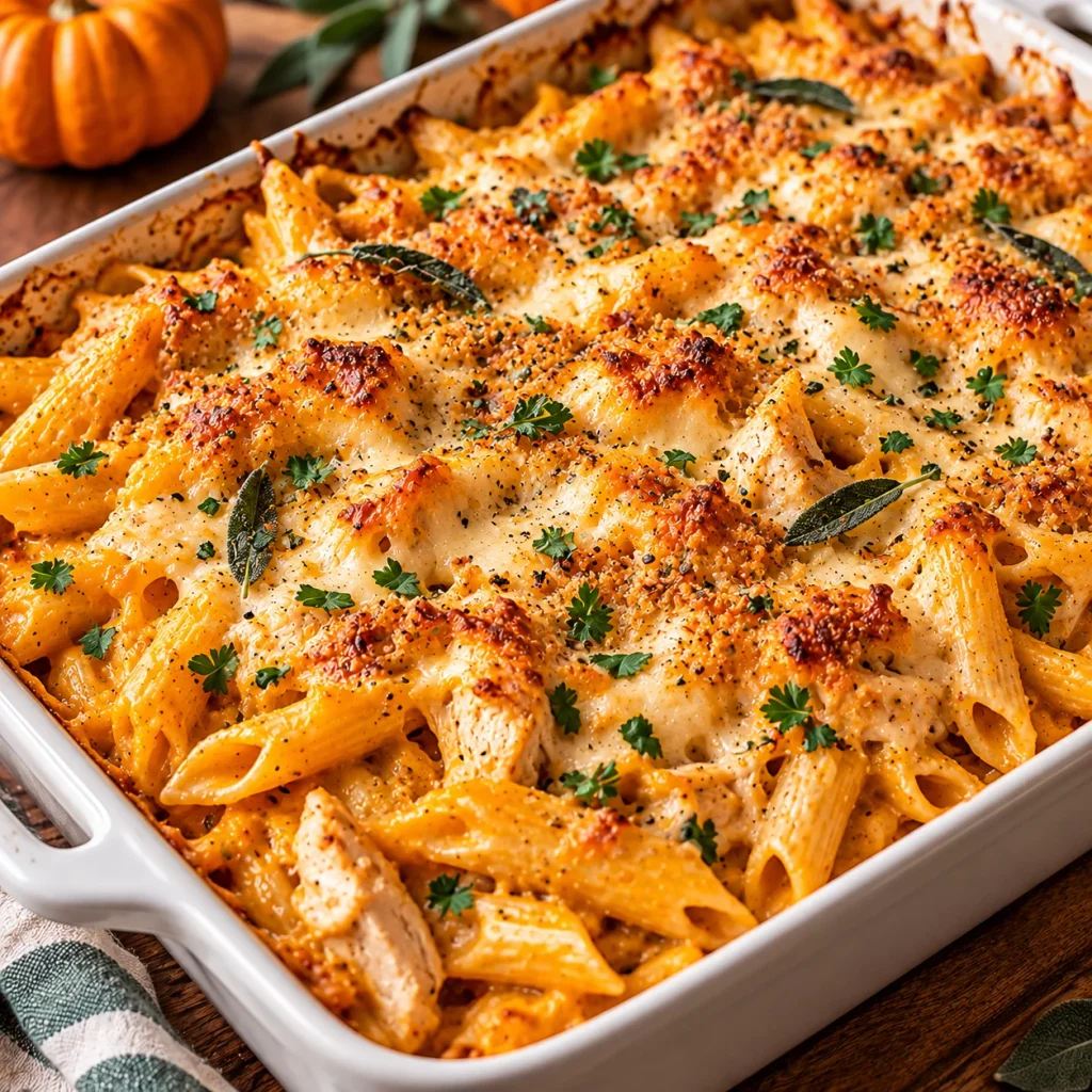Creamy Pumpkin Pasta Bake
