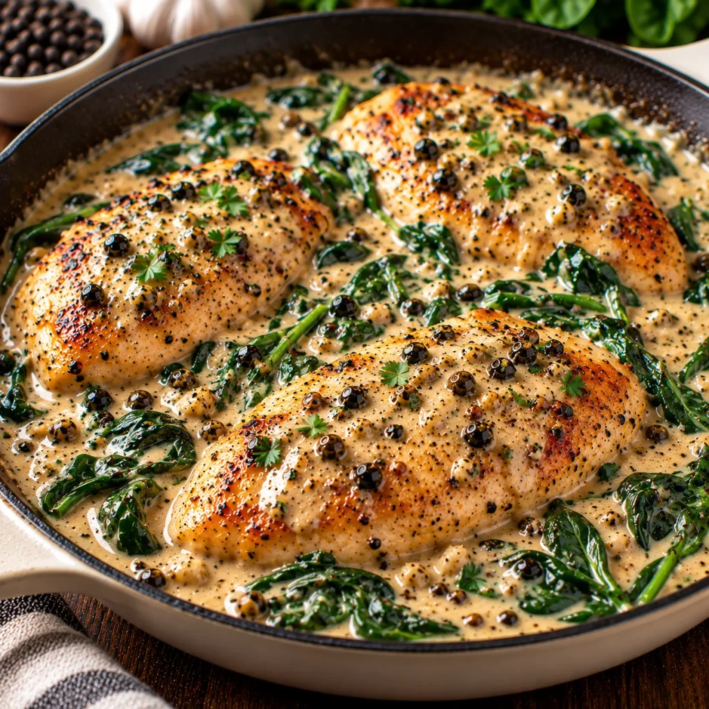 Creamy Spinach Chicken Au Poivre