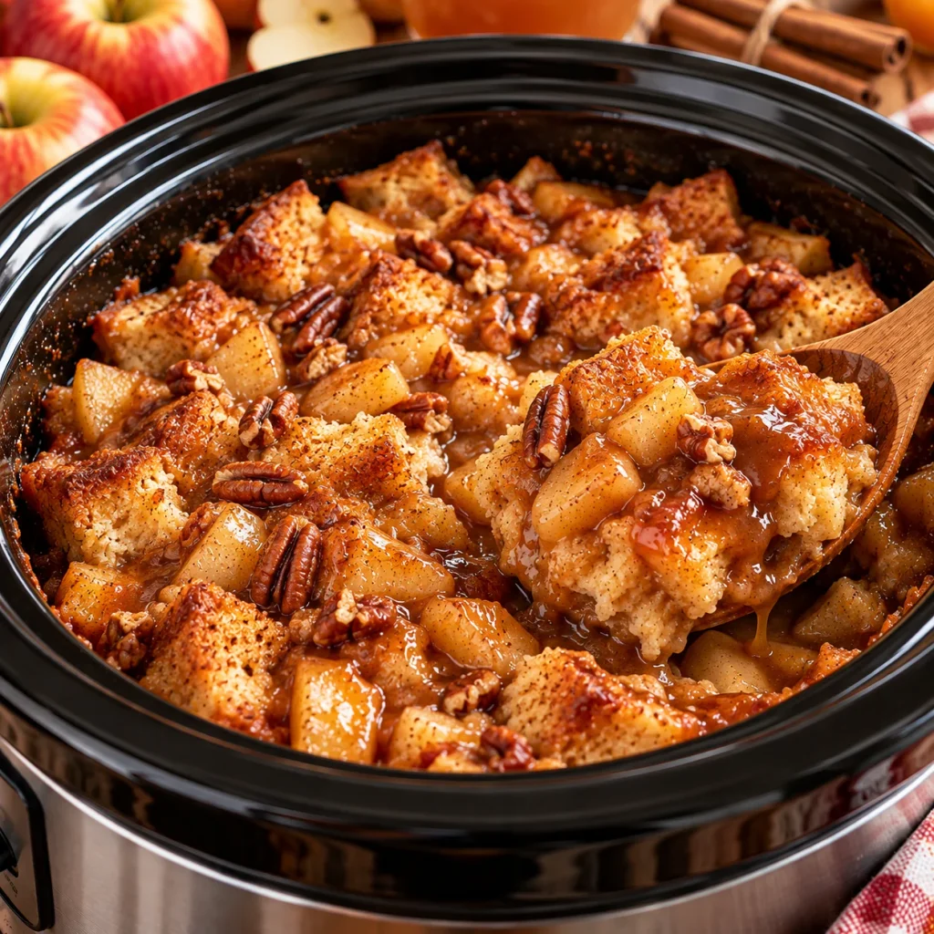 Crockpot Apple Cider Bread Pudding