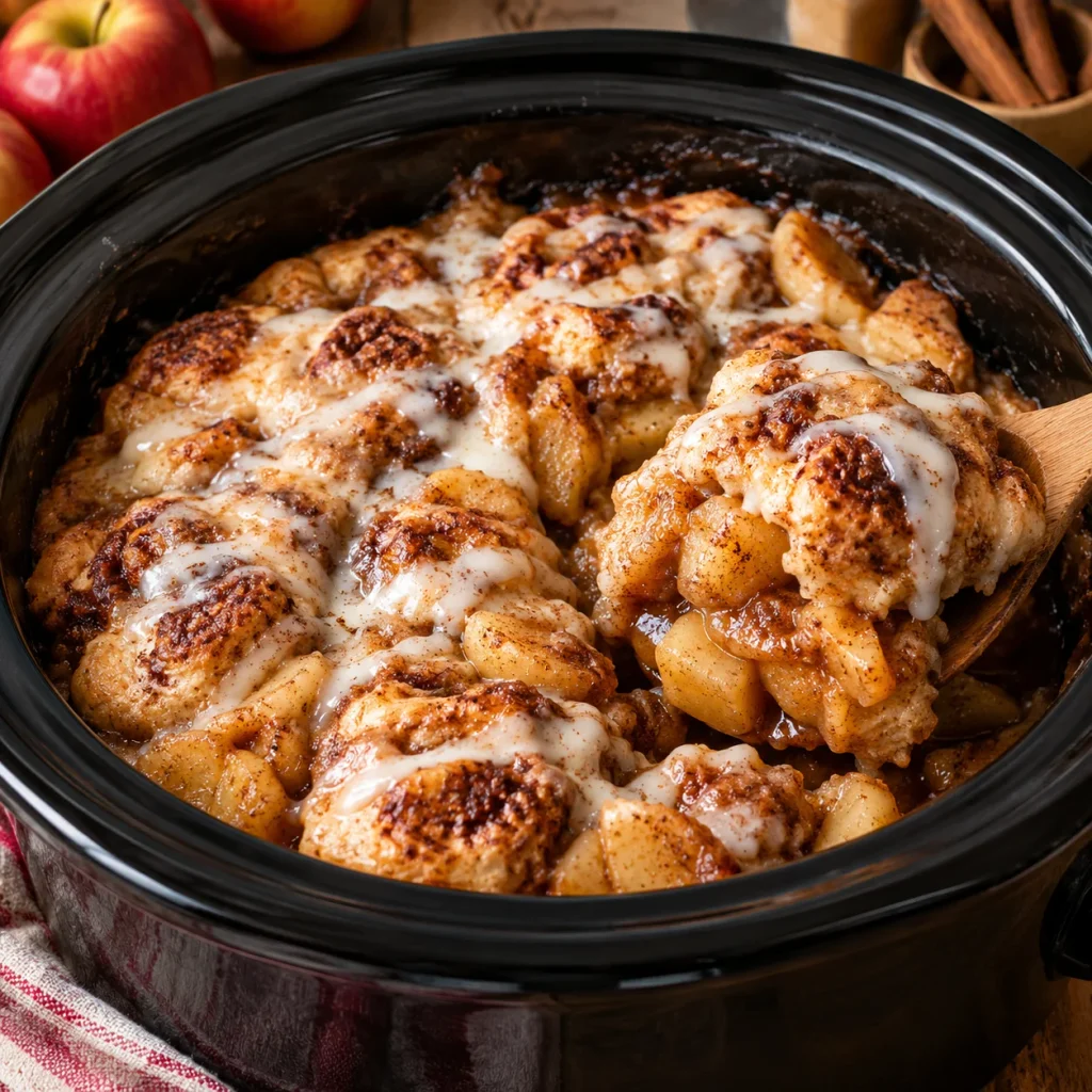 Crockpot Cinnamon Roll Apple Cobbler