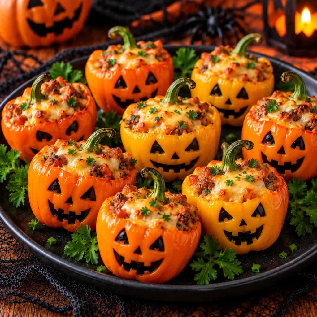 Jack-o-Lantern Stuffed Mini Peppers