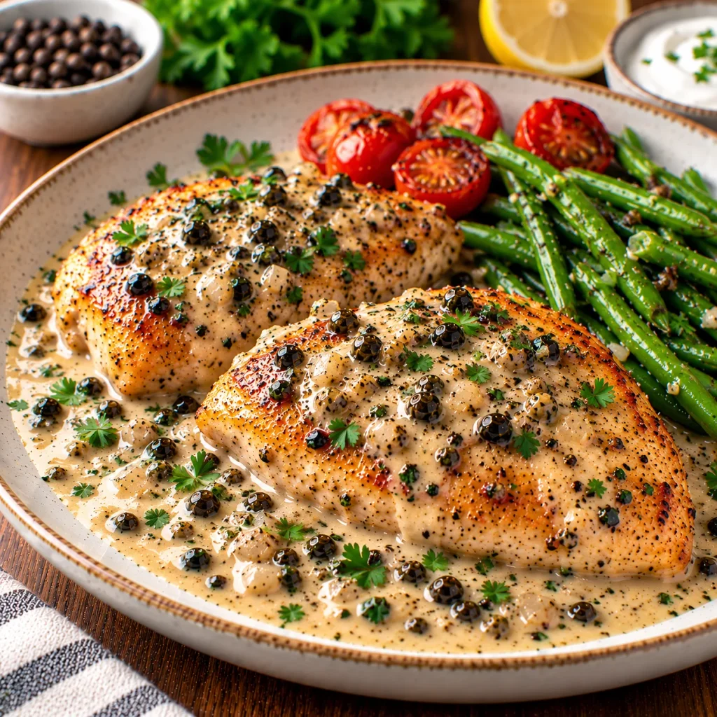 Light Chicken Au Poivre with Greek Yogurt