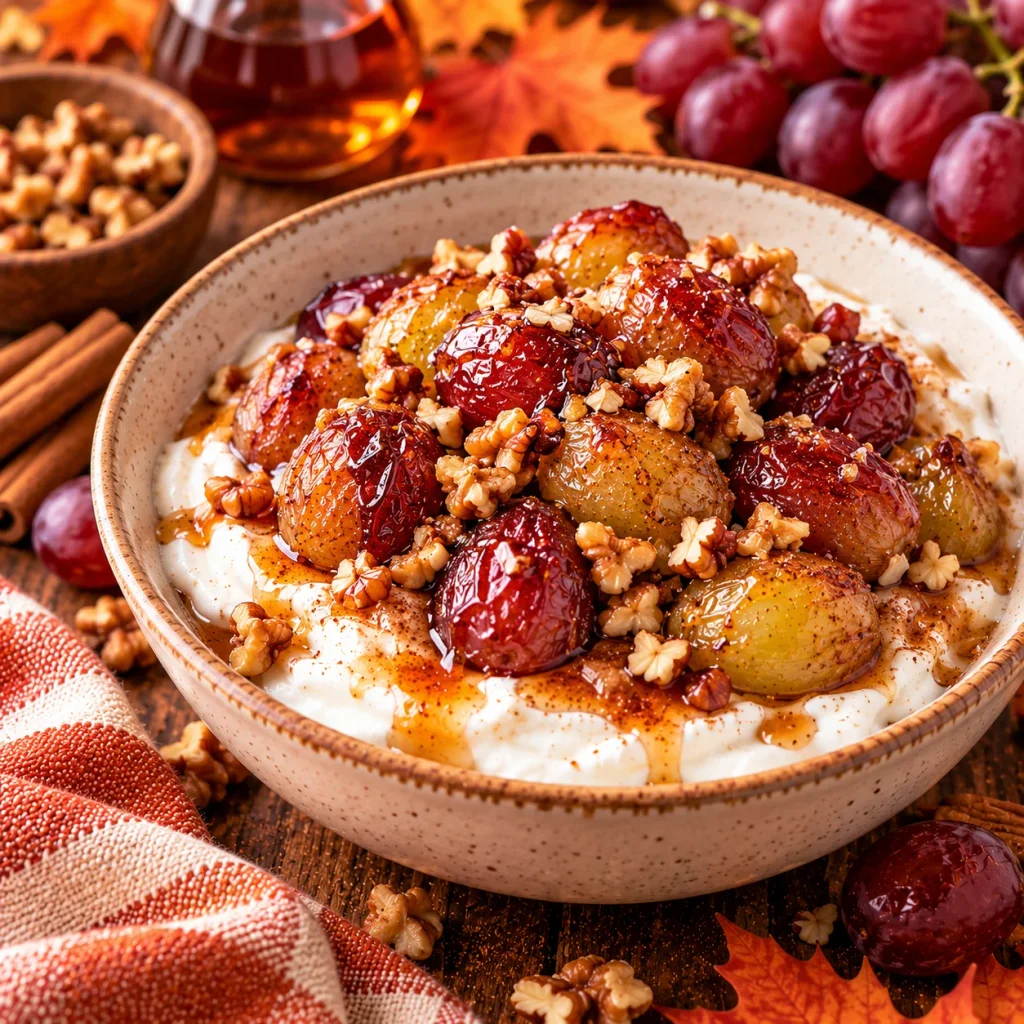 Maple Cinnamon Roasted Grapes with Yogurt