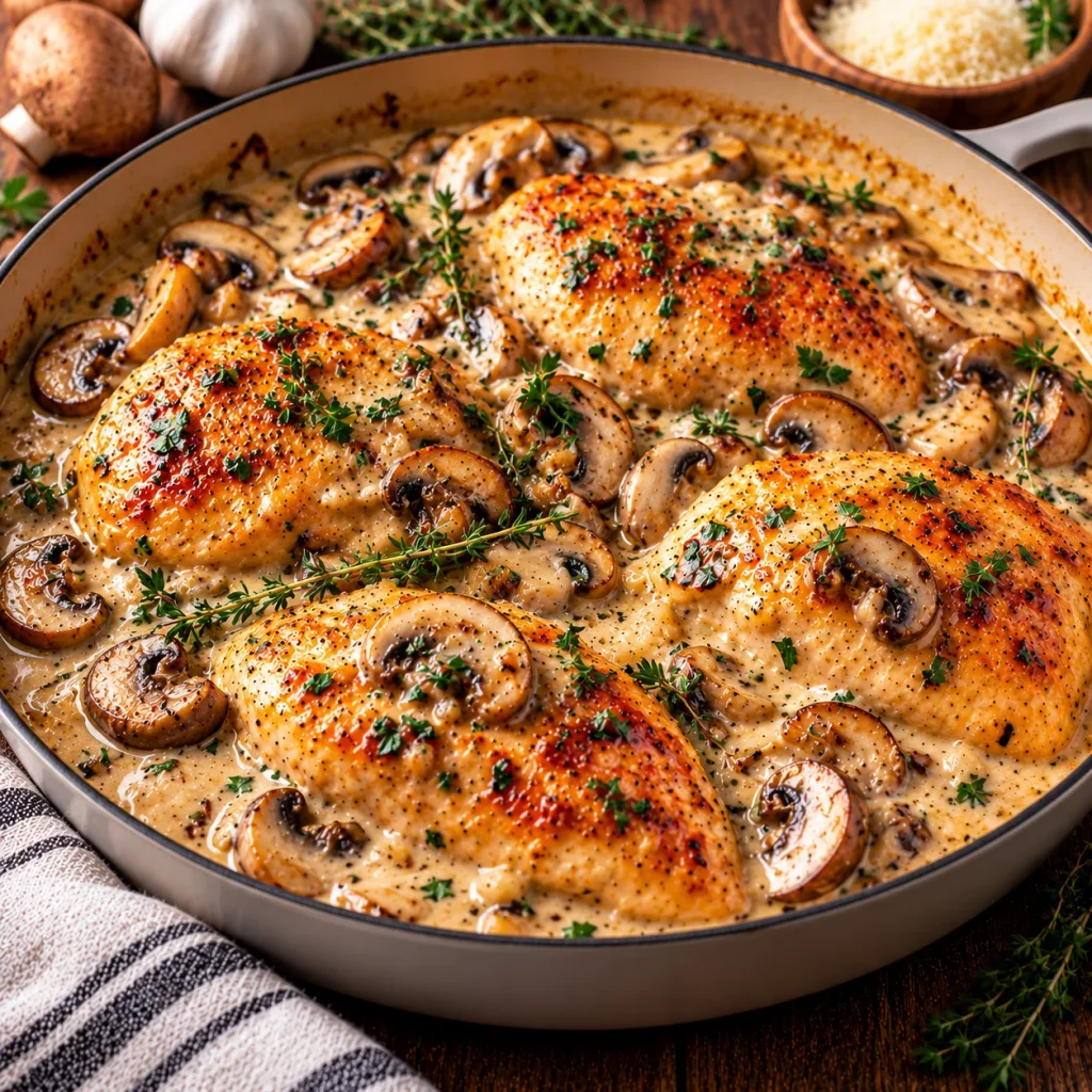 Mushroom Chicken with Thyme Cream Sauce