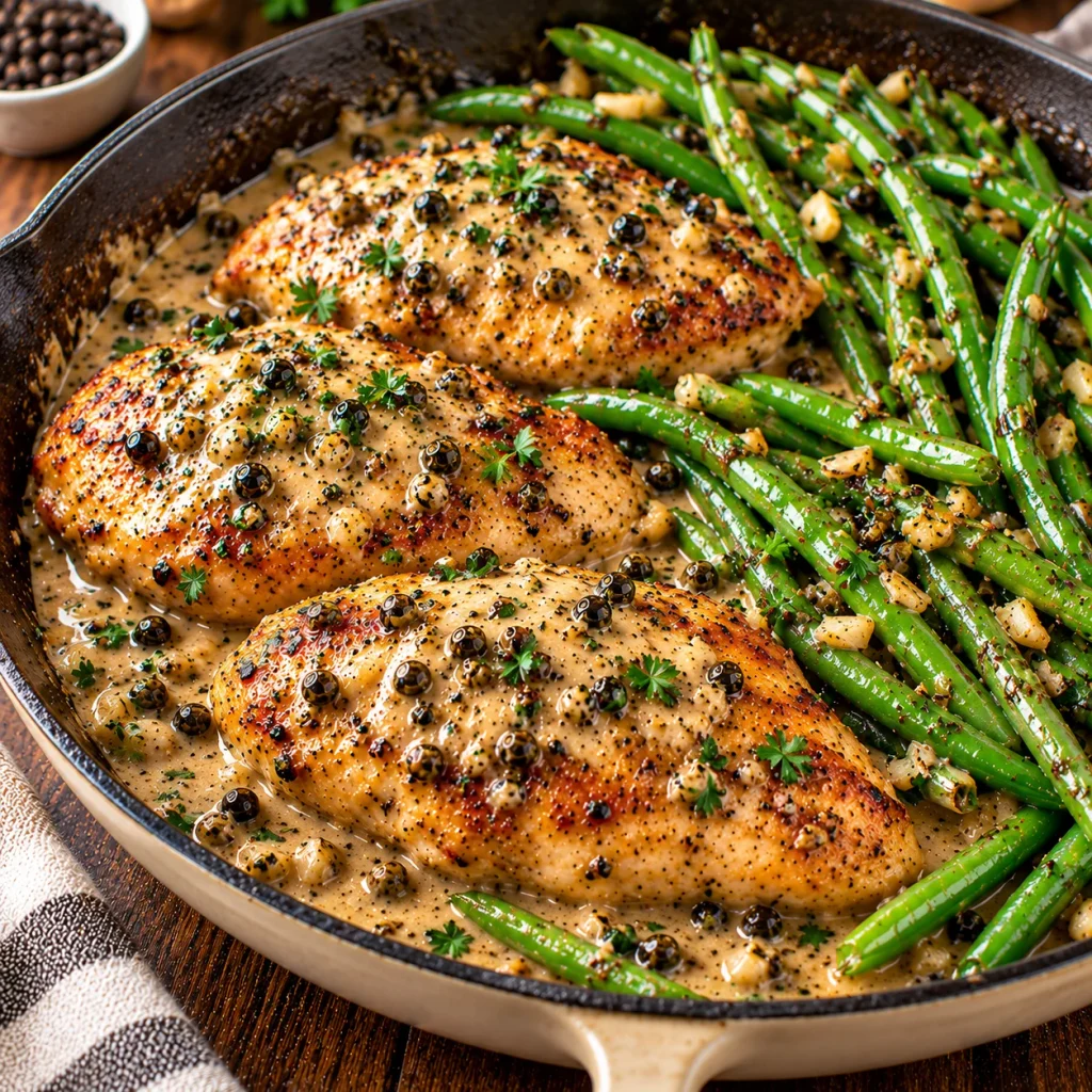 One-Pan Chicken Au Poivre with Green Beans