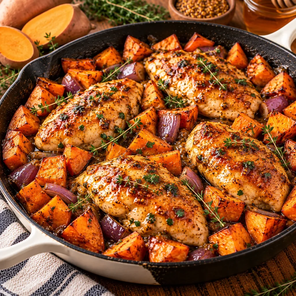One-Pan Maple Dijon Chicken and Sweet Potatoes