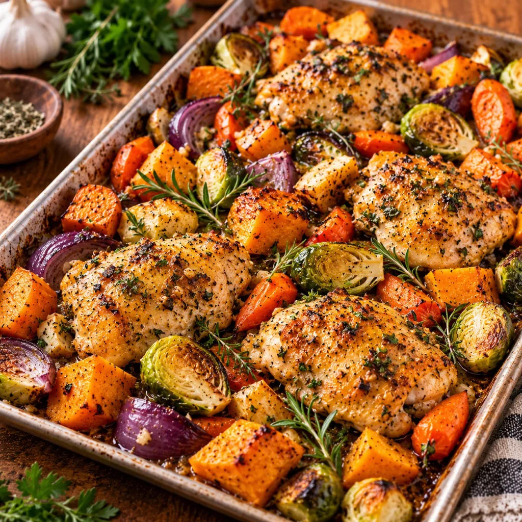 Sheet-Pan Garlic Herb Chicken with Fall Vegetables
