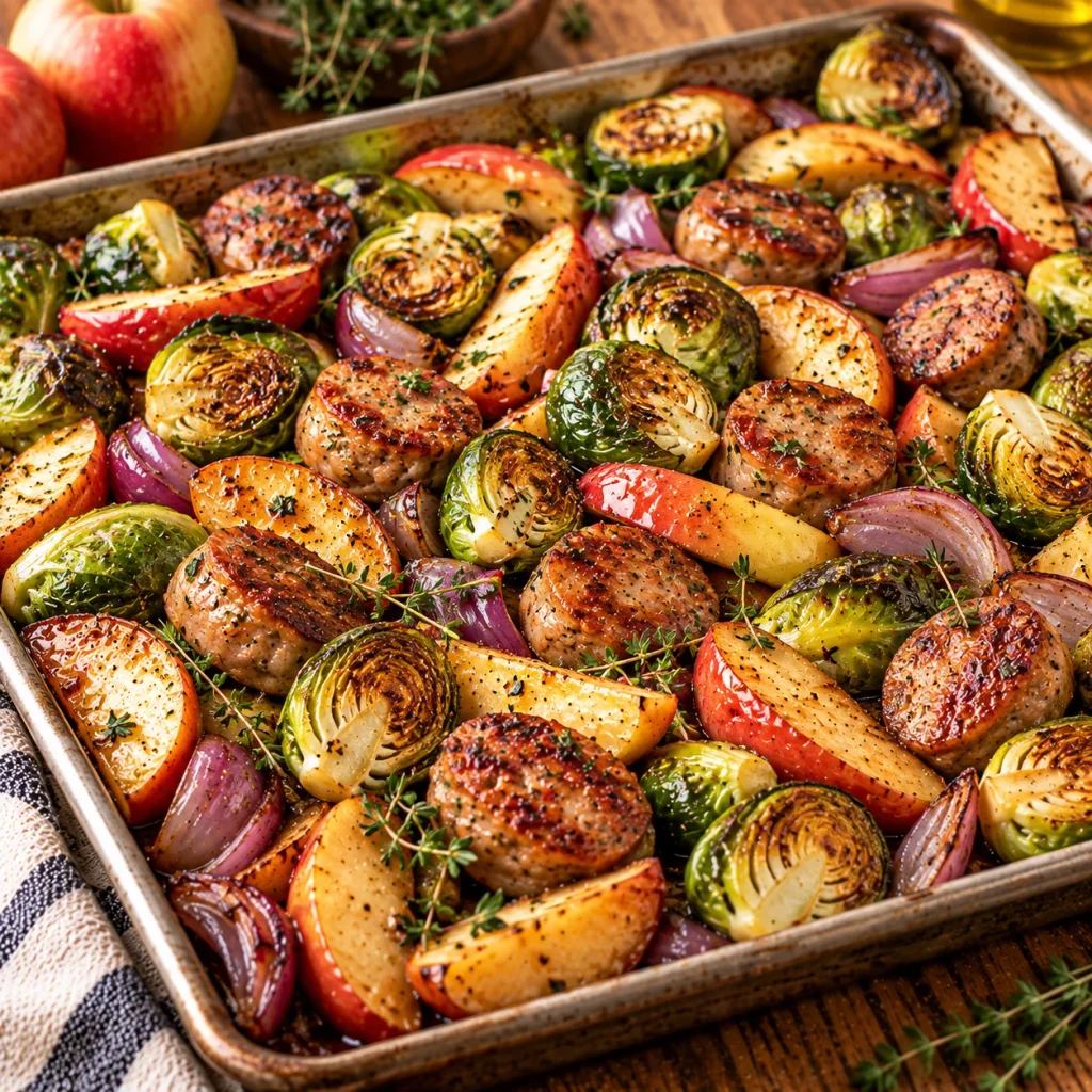Sheet-Pan Sausage, Apples, and Brussels Sprouts