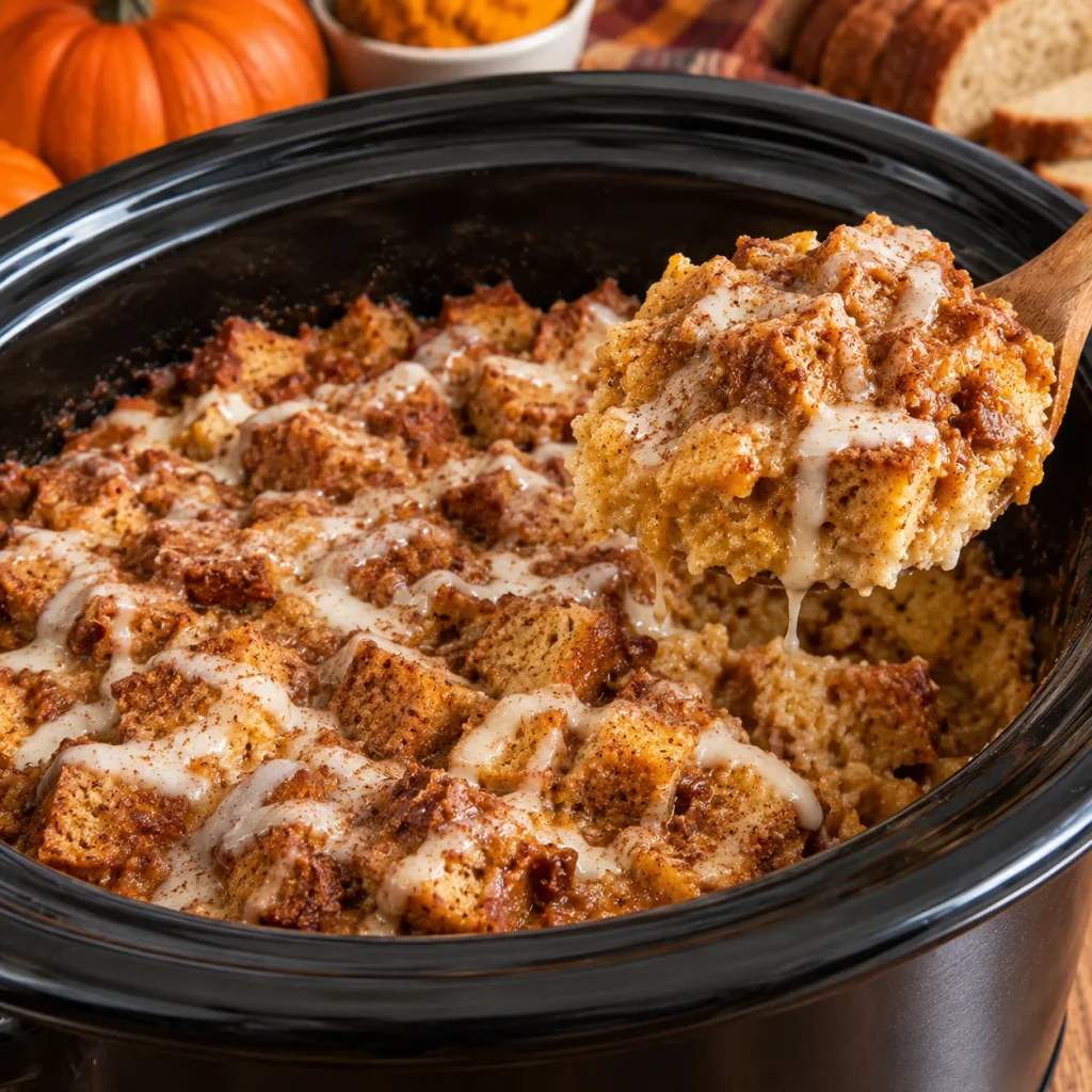Slow Cooker Pumpkin Bread Pudding