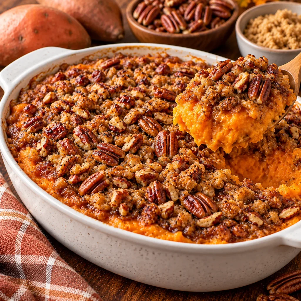 Sweet Potato Casserole with Pecan Crumble