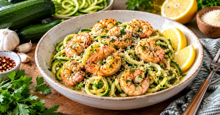 keto garlic butter shrimp with zoodles