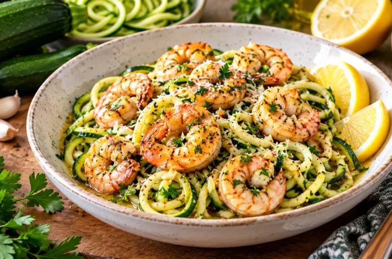 keto garlic butter shrimp with zoodles